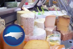 north-carolina a cheese display at a dairy products store