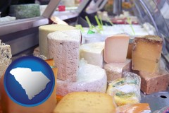 south-carolina a cheese display at a dairy products store