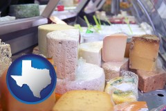 texas a cheese display at a dairy products store