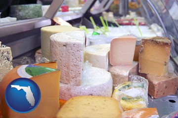 a cheese display at a dairy products store - with Florida icon