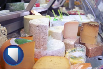 a cheese display at a dairy products store - with Nevada icon