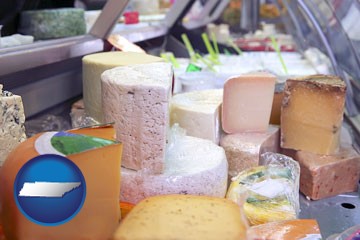 a cheese display at a dairy products store - with Tennessee icon